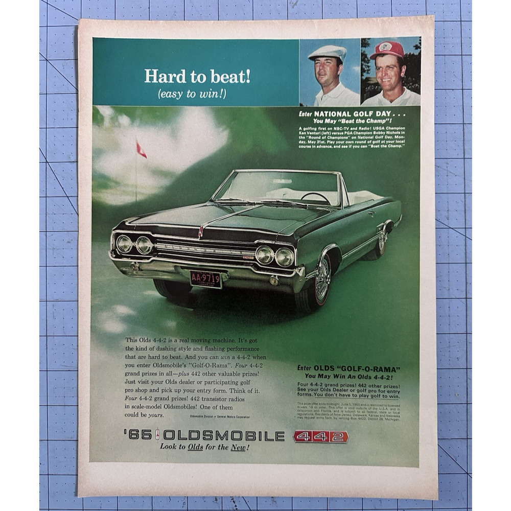 1965 Oldsmobile Convertible 442 Golf-O-Rama National Golf Day Print Ad Original